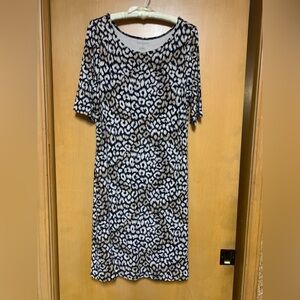 Talbots Black and Brown Leopard Print 3/4 Sleeve Midi Dress SZ M